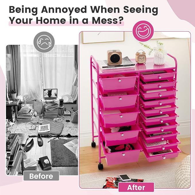 GOFLAME 15-Drawer Rolling Storage Cart, Utility Cart