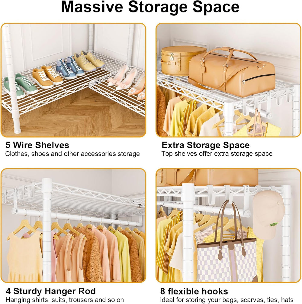 ULIFHOME E15C Garment Rack L Shaped Clothes Rack for Corner,Freestanding Clot...