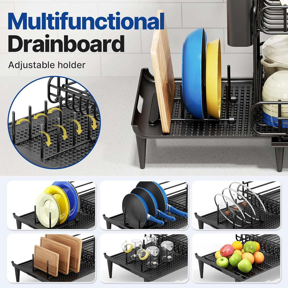 Urackify Dish Drying Rack for Kitchen Counter, Expandable 2 Tier Dish Rack, L...