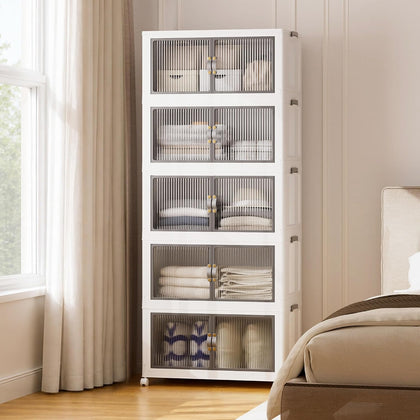 SAILUN 580Qt Stackable Storage Bins,Storage Cabinet Drawer with a Lid,White