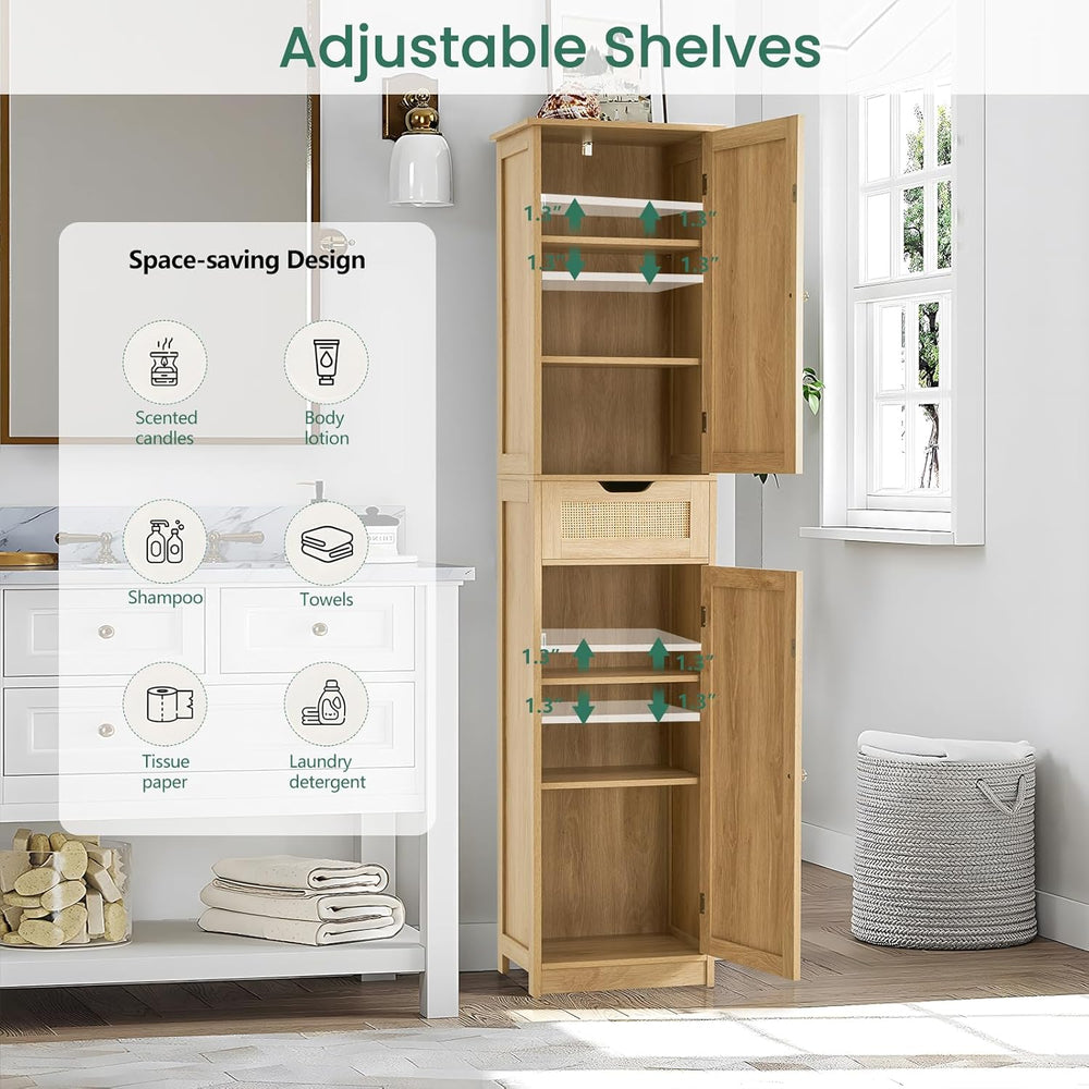 Iwell 66.9" Tall Bathroom Storage Cabinet with 2 Doors & 1 Drawer