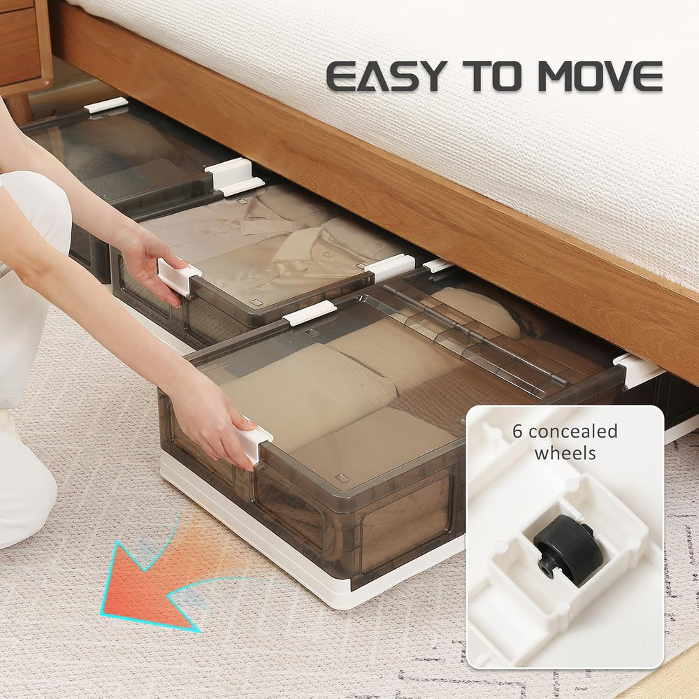 Under Bed Storage Containers with Wheels - Stackable, Foldable Plastic Storag...