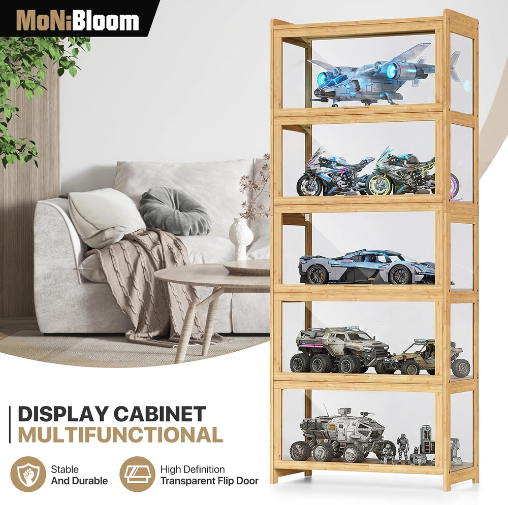 67.5" Curio Display Cabinet, 5-Tier Bamboo, Natural