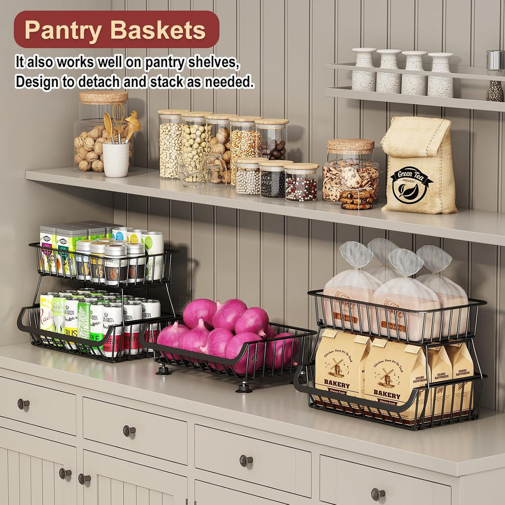 3-Tier Rolling Pantry Cart with Wheels, Stackable Wire Storage Floor Organize...