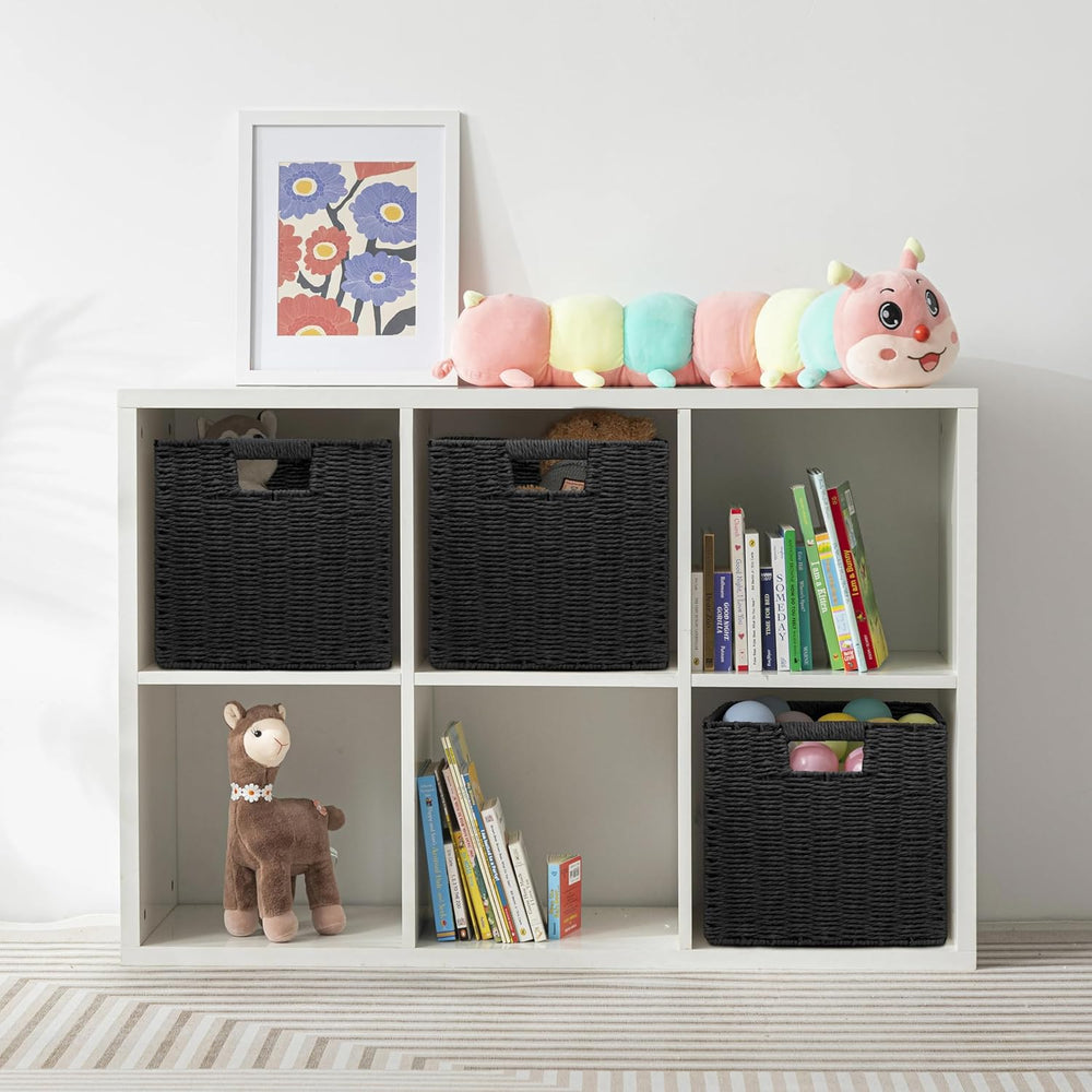 Wicker Storage Baskets for Organizing, 3 Pack Rustic Foldable Square Basket f...