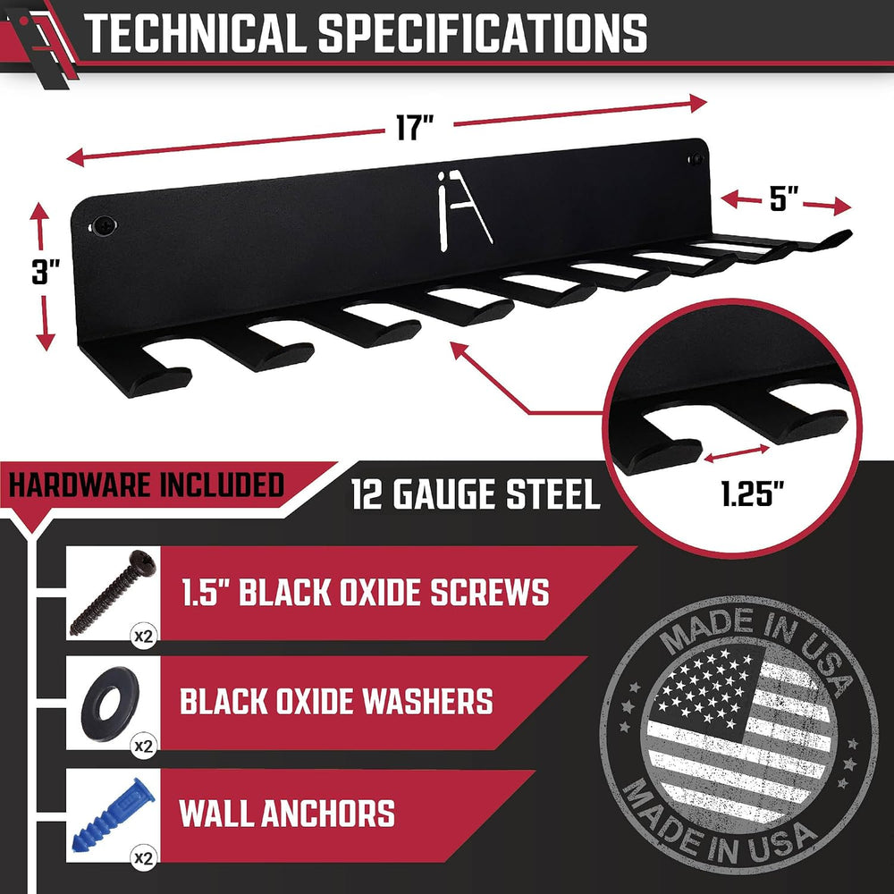 IRON AMERICAN USA Omega Gym Storage Rack 9 OR 11 Hook Heavy-Duty Gym Wall Org...