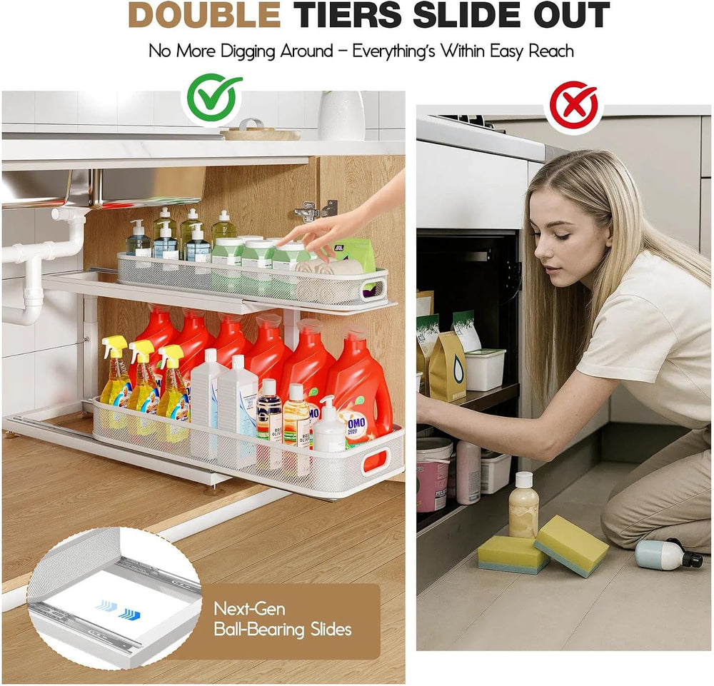 2-Pack 21.3 IN Depth Under Sink Organizer With Next-Gen Ball-Bearing Slides,S...