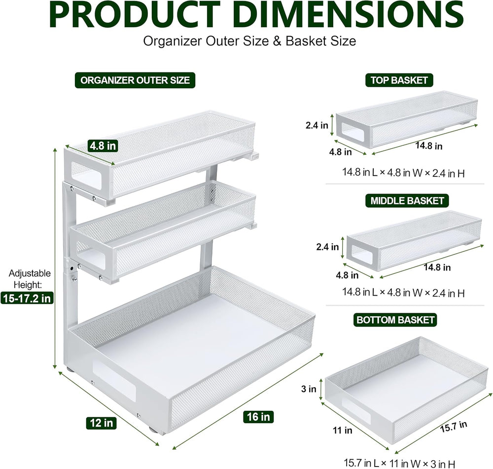 3 Tier Under Sink Organizer for Bathroom, Pull Out Drawers, 1 Pack
