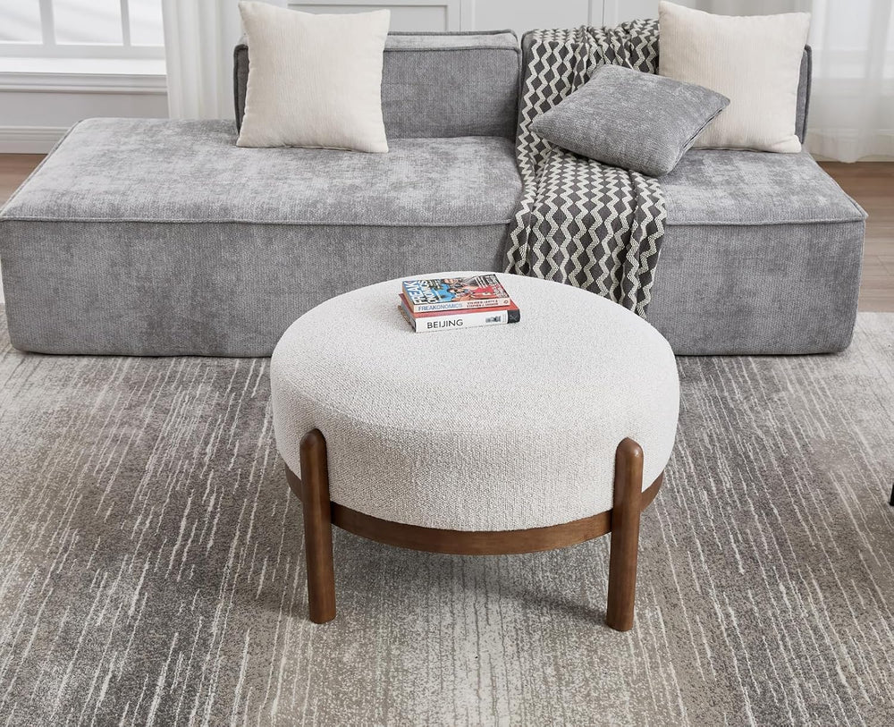 EALSON 29" Round Ottoman Modern Boucle Upholstered Footstool Mid Century...