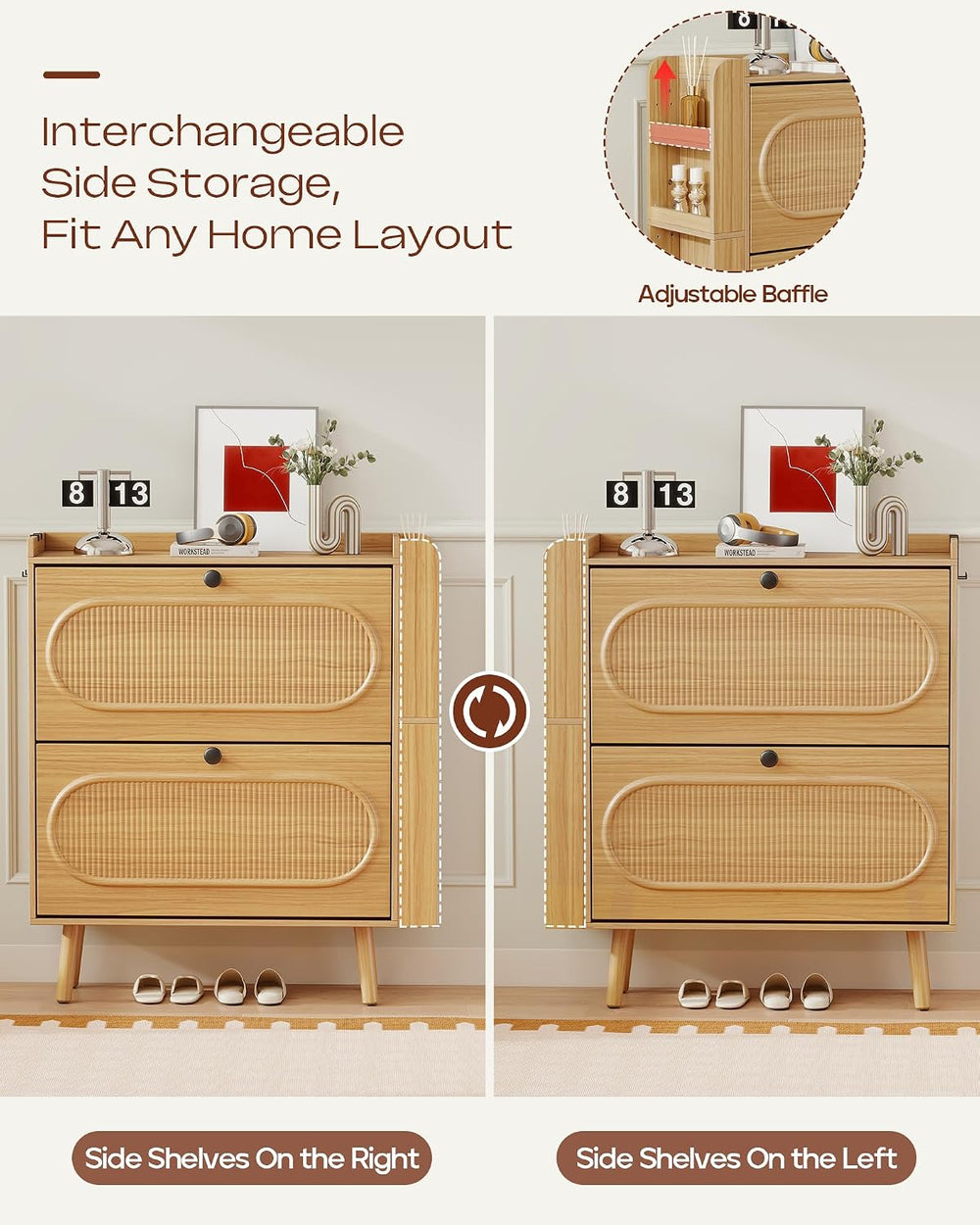 Turosur Shoe Cabinet Storage for Entryway, Adjustable Side Rack, Rustic Oak