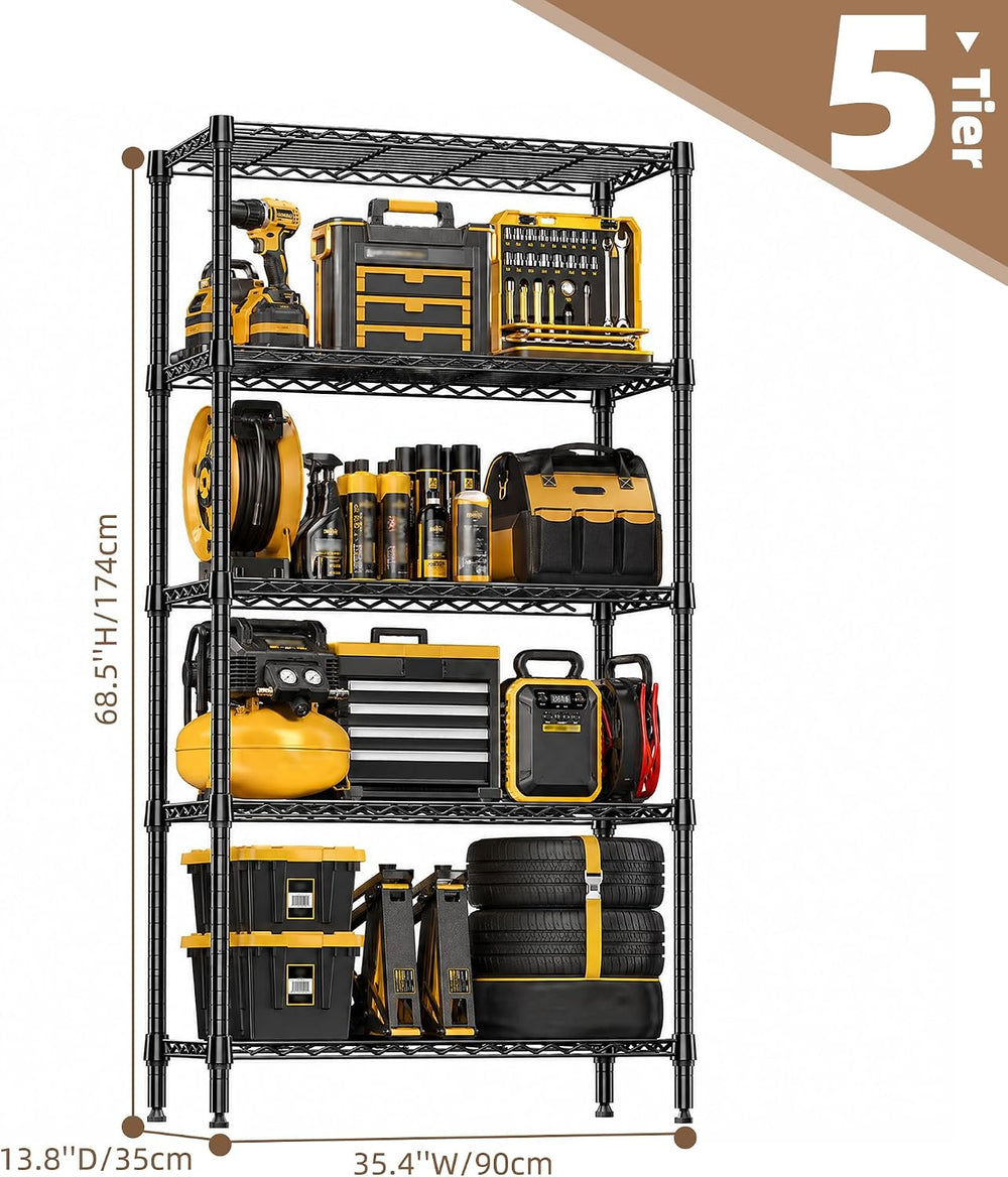 M MZG 5-Shelf Heavy Duty Garage Shelving Wire Adjustable Storage Rack for Kit...