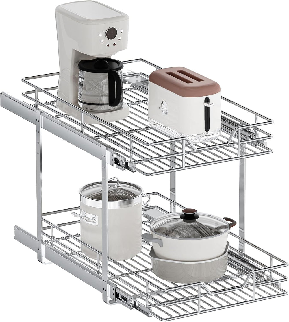2-Tier Pull Out Cabinet Organizer, 16.5" W x 21.5" D, Heavy Duty Du...