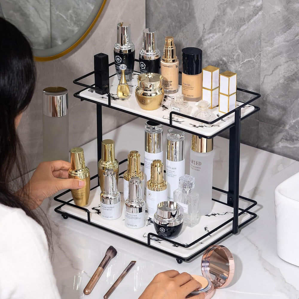 2 Tier Bathroom Cabinet Countertop Organizer Perfume Lipstick Makeup Organize...