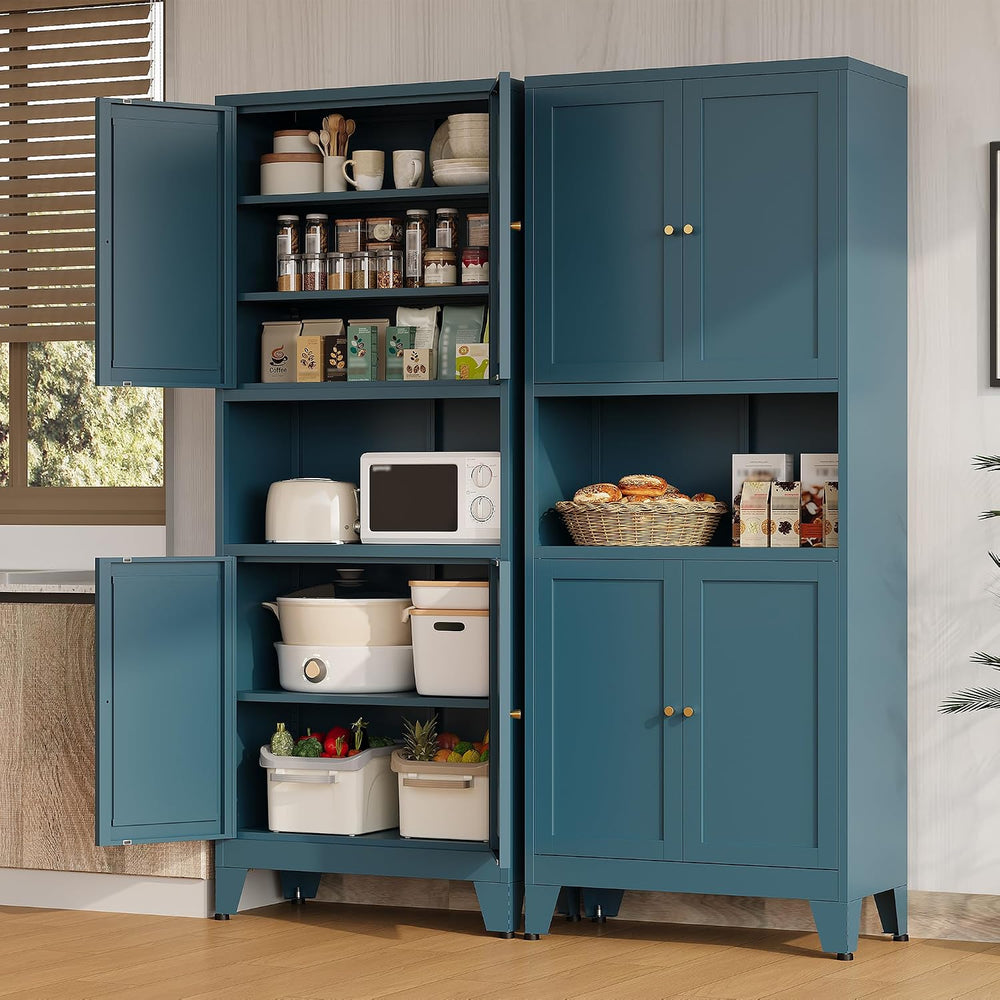 Metal Pantry Cabinet, Tall Kitchen Cabinet with 4 Doors & Adjustable Shel...