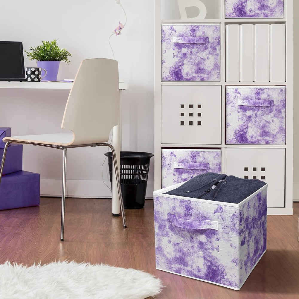 Sorbus 11 x 11 Storage Cubes, Foldable Fabric Bins (4 Pack, Tie-Dye Purple)