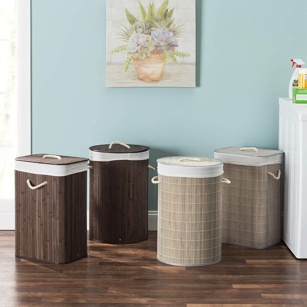Home Basics Durable Foldable Bamboo Laundry Basket Hamper | Rectangular | Rem...