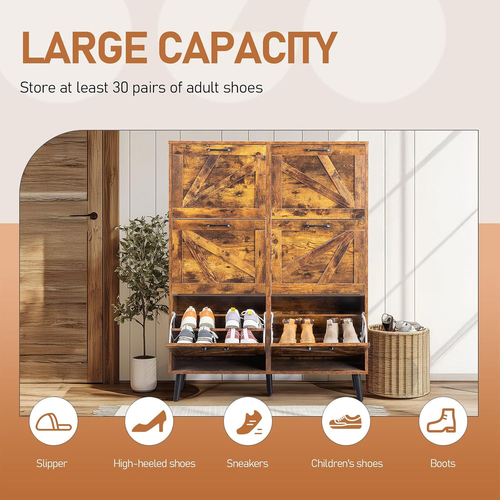 VINGLI 6 Flip Drawer Shoe Cabinet for Entryway, Rustic Brown Shoe Storage Cab...