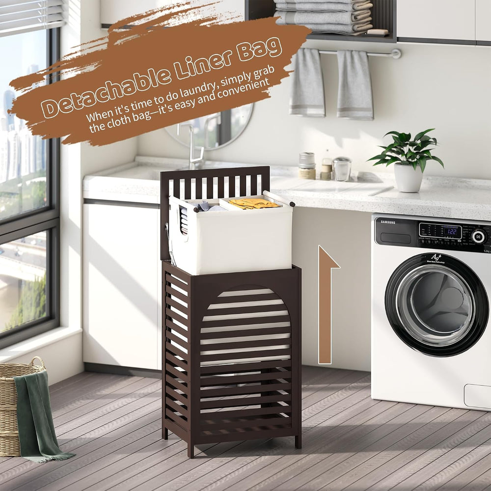 Laundry Hamper with Lid (16.9 * 13 * 26.5inches) Large Bamboo Laundry Bin Bas...