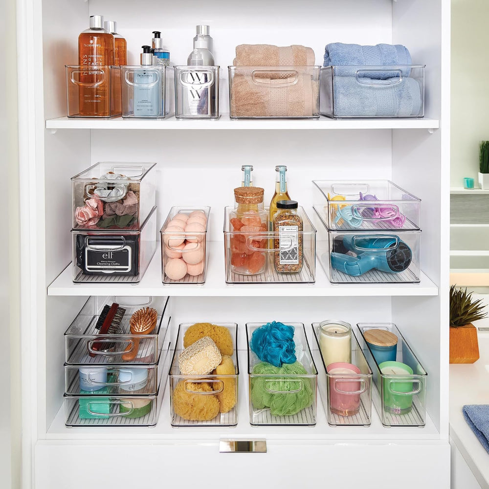 iDesign Stackable Plastic Handle Bin Storage Organizers, 18 Pack, Clear