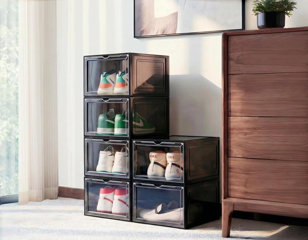 6 Pack Shoe Organizer Black, Shoe Storage Container, Shoe Box