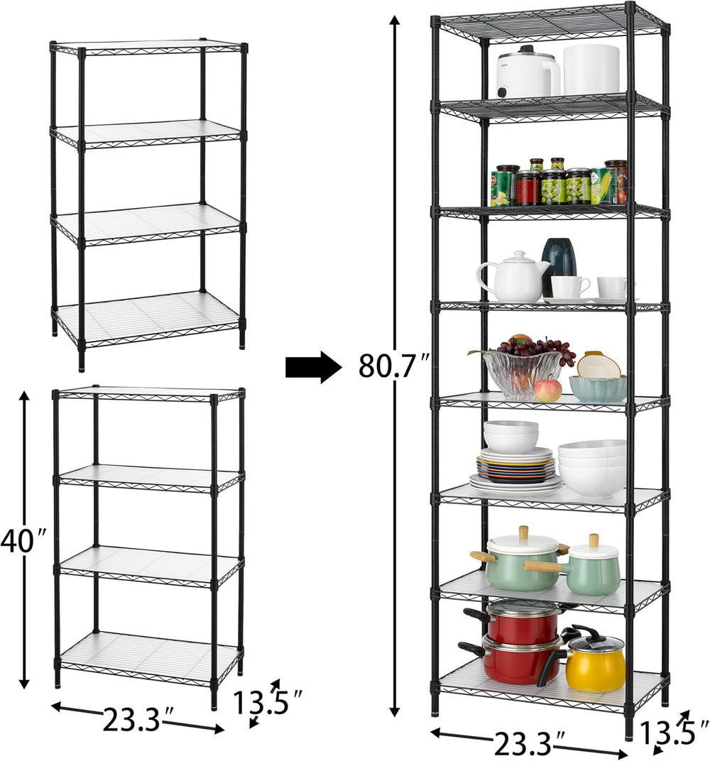 Finnhomy 8-Tier Wire Shelving Unit Adjustable Steel Wire Rack Shelving, 80.7 ...