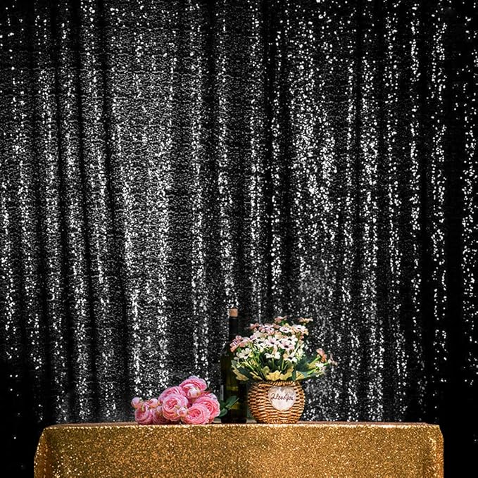 JYFLZQ Black Sequin Backdrop Curtains 8ft x 8ft 1 Panel Halloween Backdrop Gl...