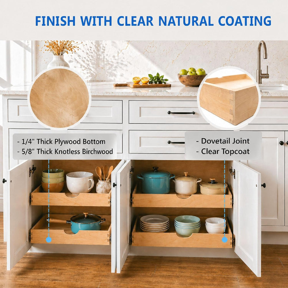 COUVER Birch Wood Pull Out Cabinet Organizer, Soft Close, 33 Inch