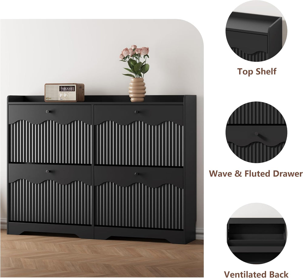HUANLEGO Shoe Cabinet Storage for Entryway with 4 Flip Drawers, Black