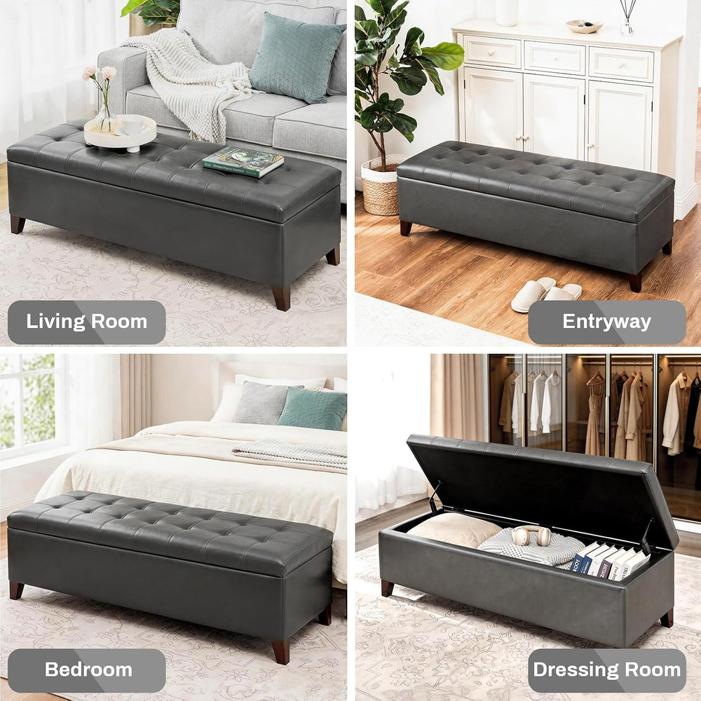 Ottoman with Storage 51" Faux Leather Storage Ottoman Bench