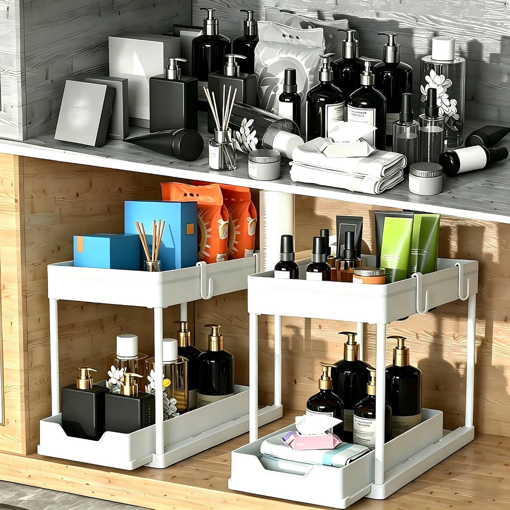 DEKAVA Cabinet, 2 Pack Under Sink Organizer, 2 Tier Sliding Bathroom Kitchen ...