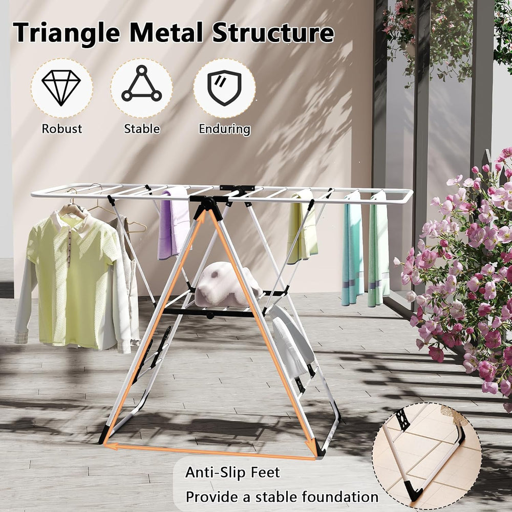 Tangkula Clothes Drying Rack, Collapsible Laundry Rack with Hanging Rods, Sho...