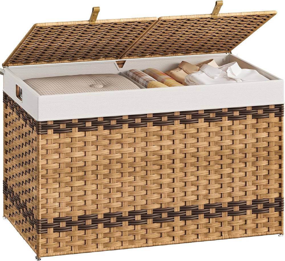 HOOBRO Storage Basket with Lid, 42.3 Gallon (160L) Wicker Storage Basket with...