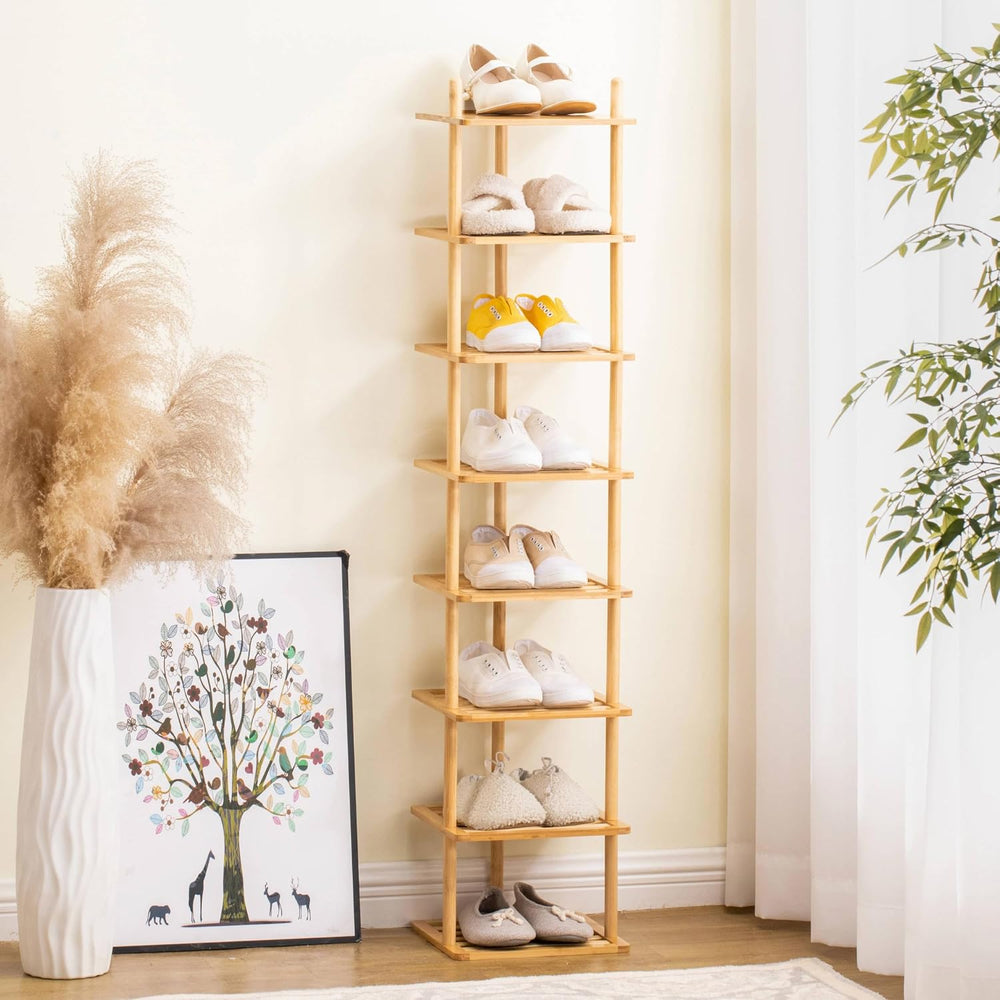 8-Tier Vertical Bamboo Shoe Rack, Tall Narrow Space‑Saving Organizer