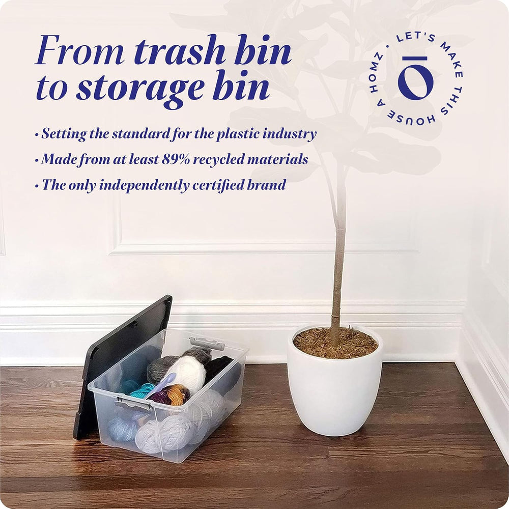 HOMZ Secure Latch, Clear Plastic Storage Organizer Bins, 15 Quart, 4 Pack