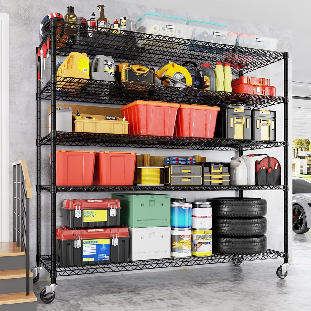 PrimeZone 5 Tier 80.7"H x 55.5"W x 24"D Wire Shelving with Whe...