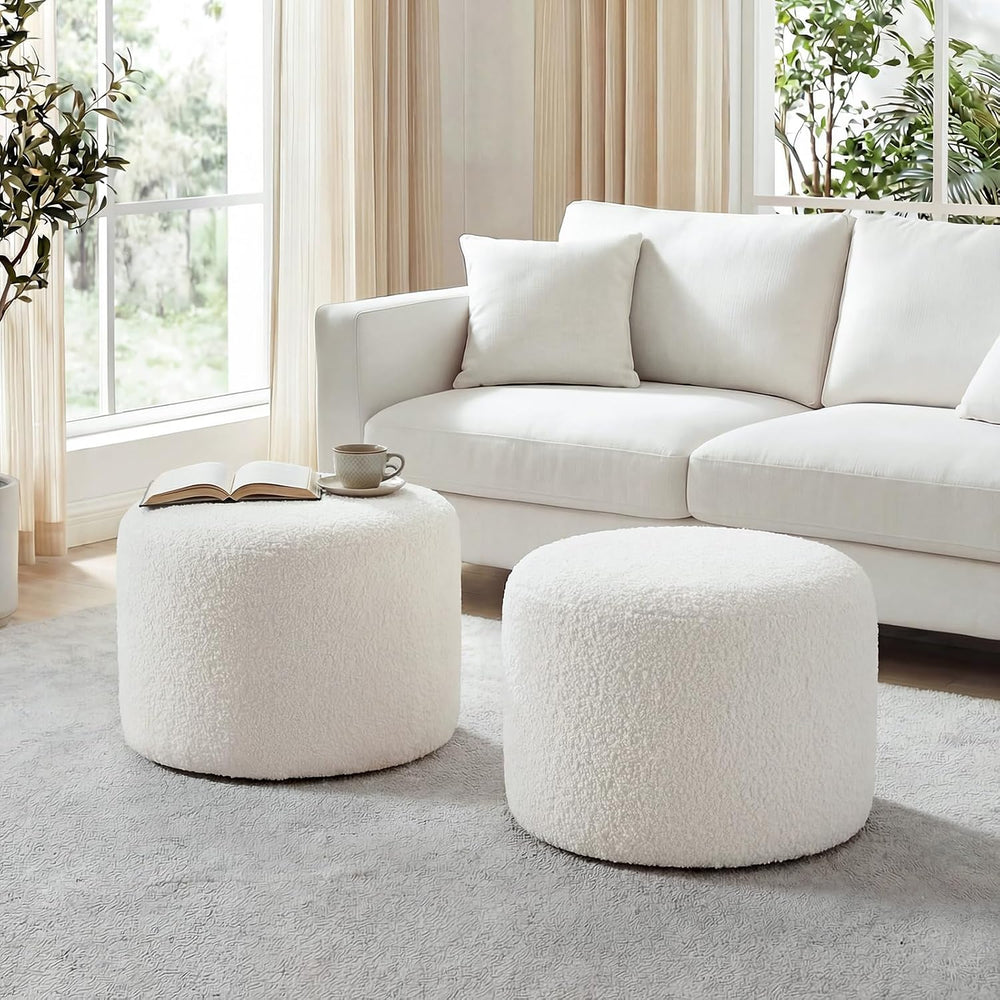 Flouki Pouf Ottoman Footrest, Foot Stools, Modern Round Upholstered Ottomans,...