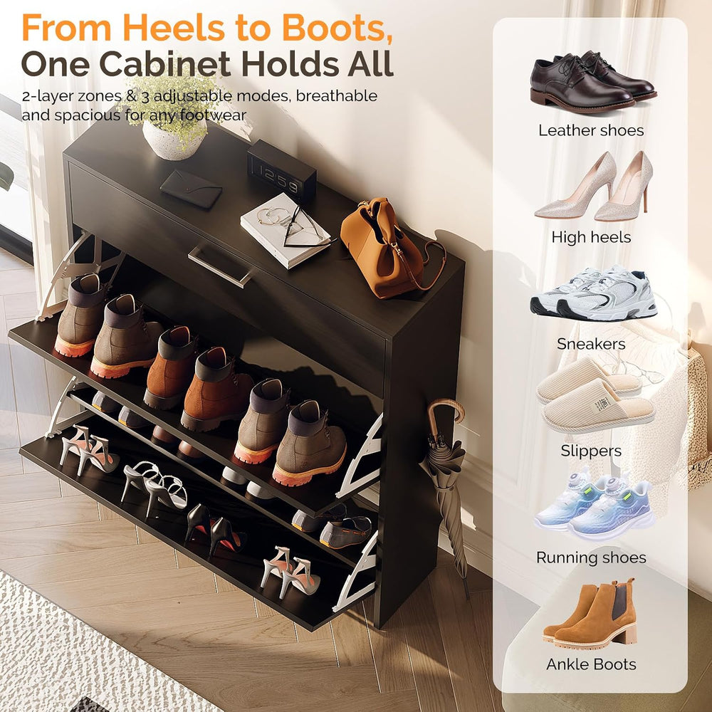 VINGLI Black Shoe Cabinet for Entryway, Modern Slim Shoe Rack Storage with 3 ...