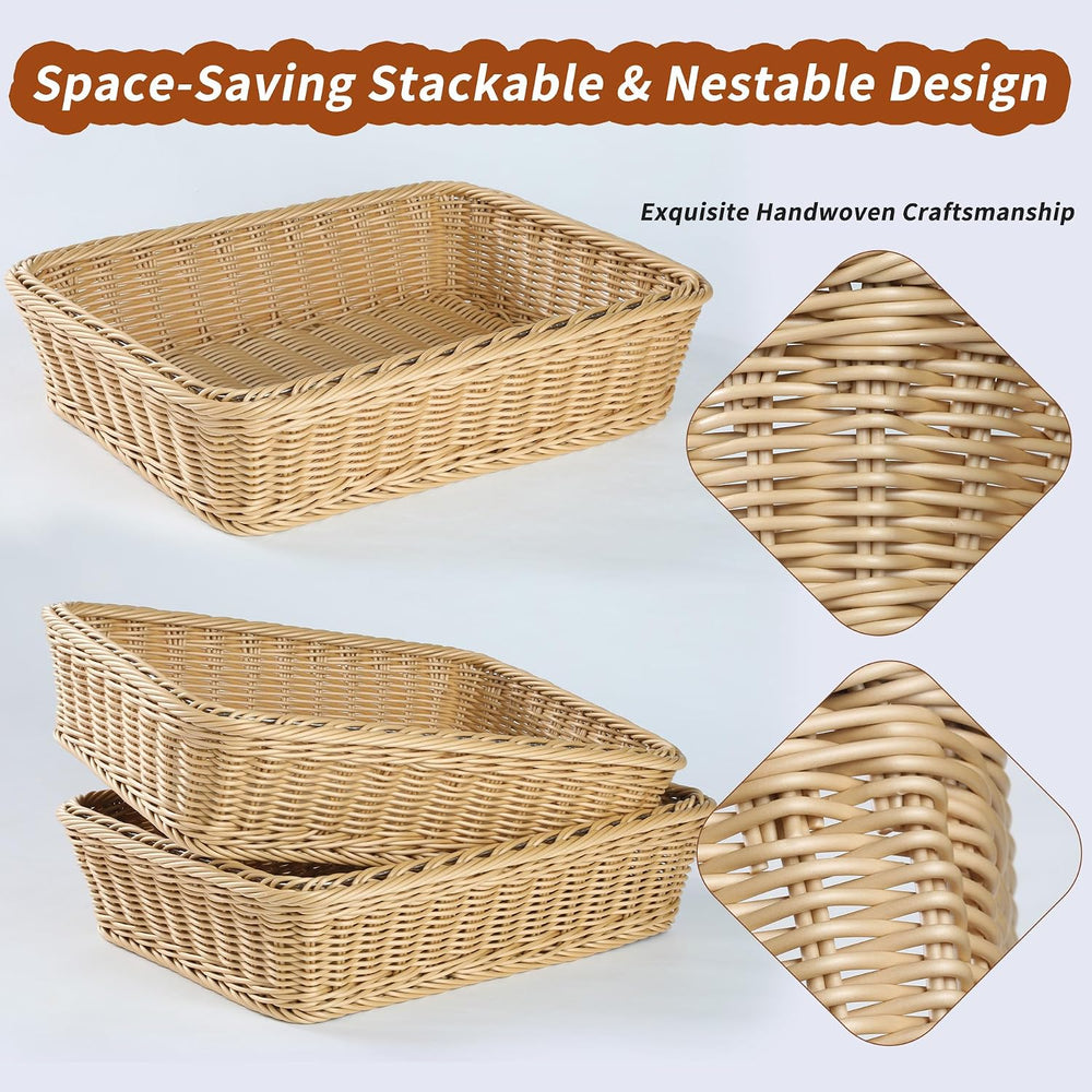2 Pack Wicker Storage Baskets, 15.7 x 11.8 in Rectangular Faux Rattan Trays