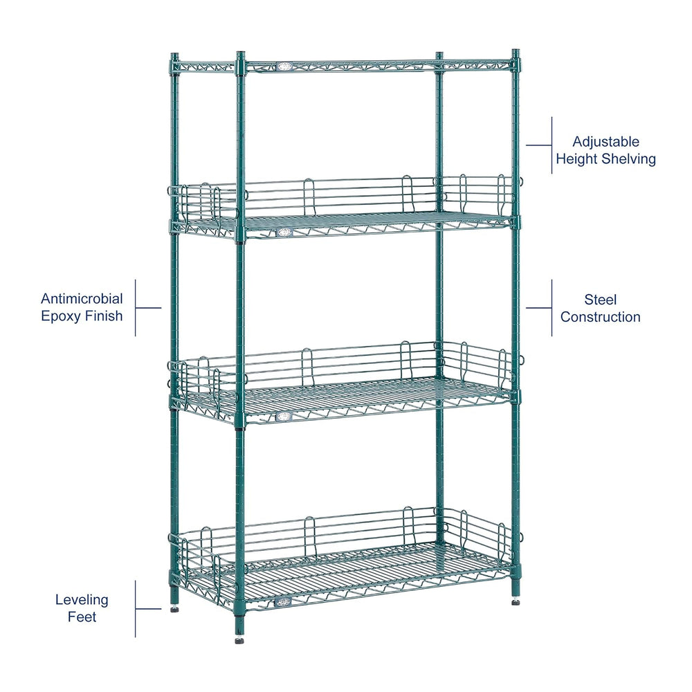 Nexel Poly-Green Antimicrobial Adjustable Wire Shelving Unit, 4 Tier, Heavy D...