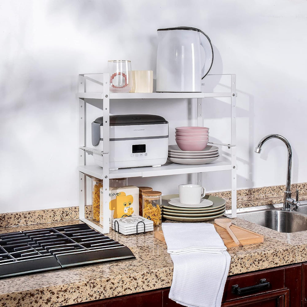 Expandable Cabinet Shelf Organizer Rack, Stackable Kitchen Counter Storage Sh...