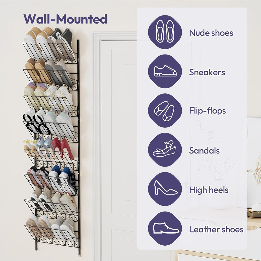 SWTYMIKI Over the Door Shoe Organizer - Adjustable 8 Tier Hanging Shoe Rack O...