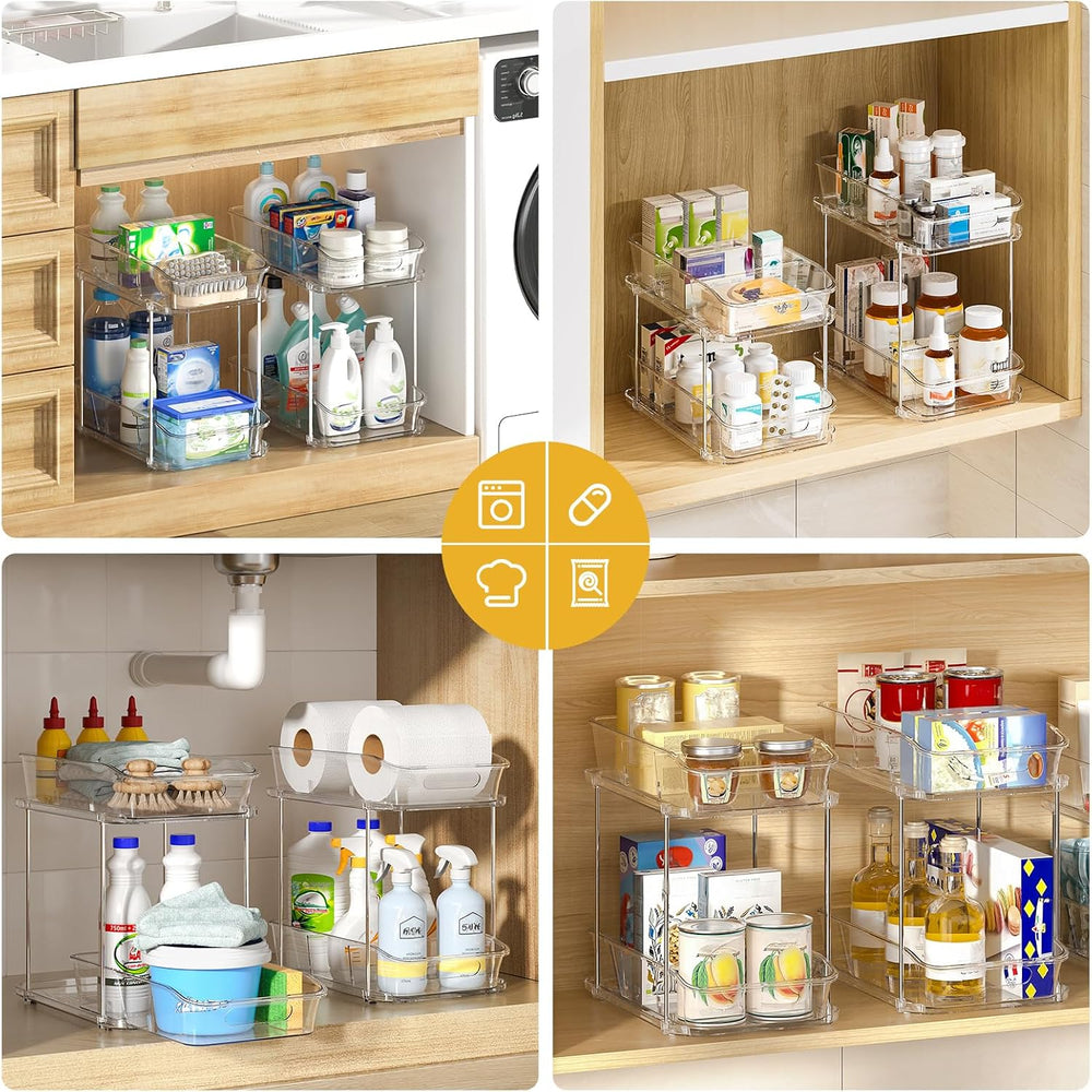 Delamu 2-Tier Under Sink Organizers and Storage, Multi-Purpose Stackable Bath...