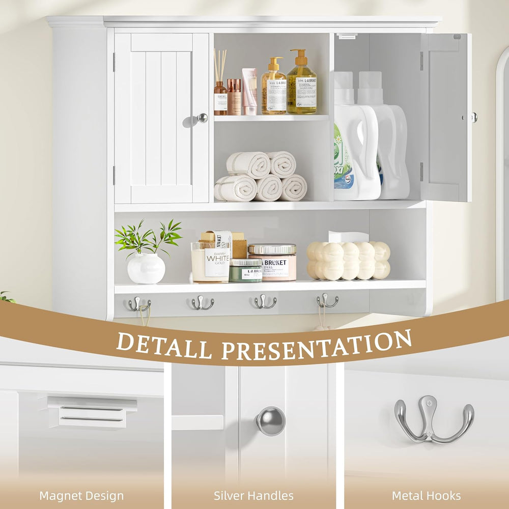 Keehusux 11.8"D x 31.5"W Bathroom Wall Cabinet with Doors and Hooks...