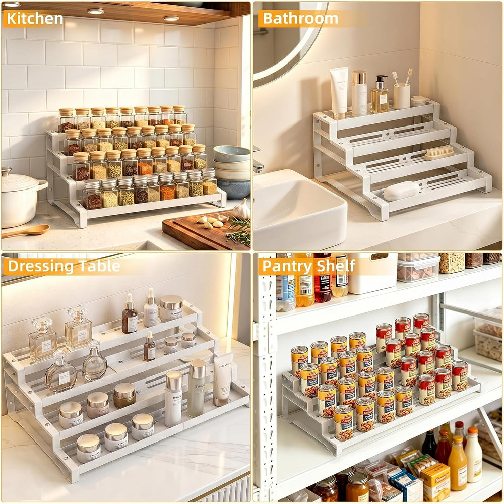 Expandable Spice Rack Organizer for Cabinet, 4-Tier Metal Shelf