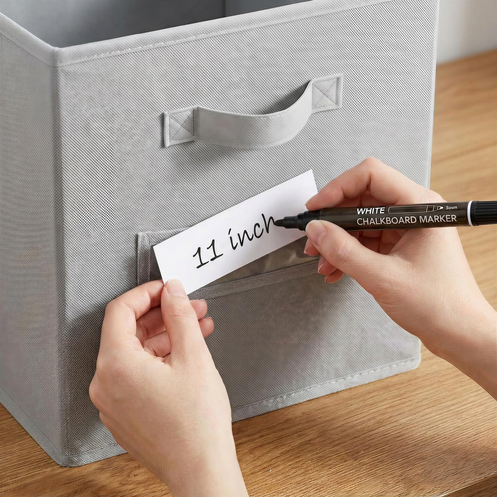 Storage Bins,11" Cube Storage Bin with Labels,10pcs,Light Grey