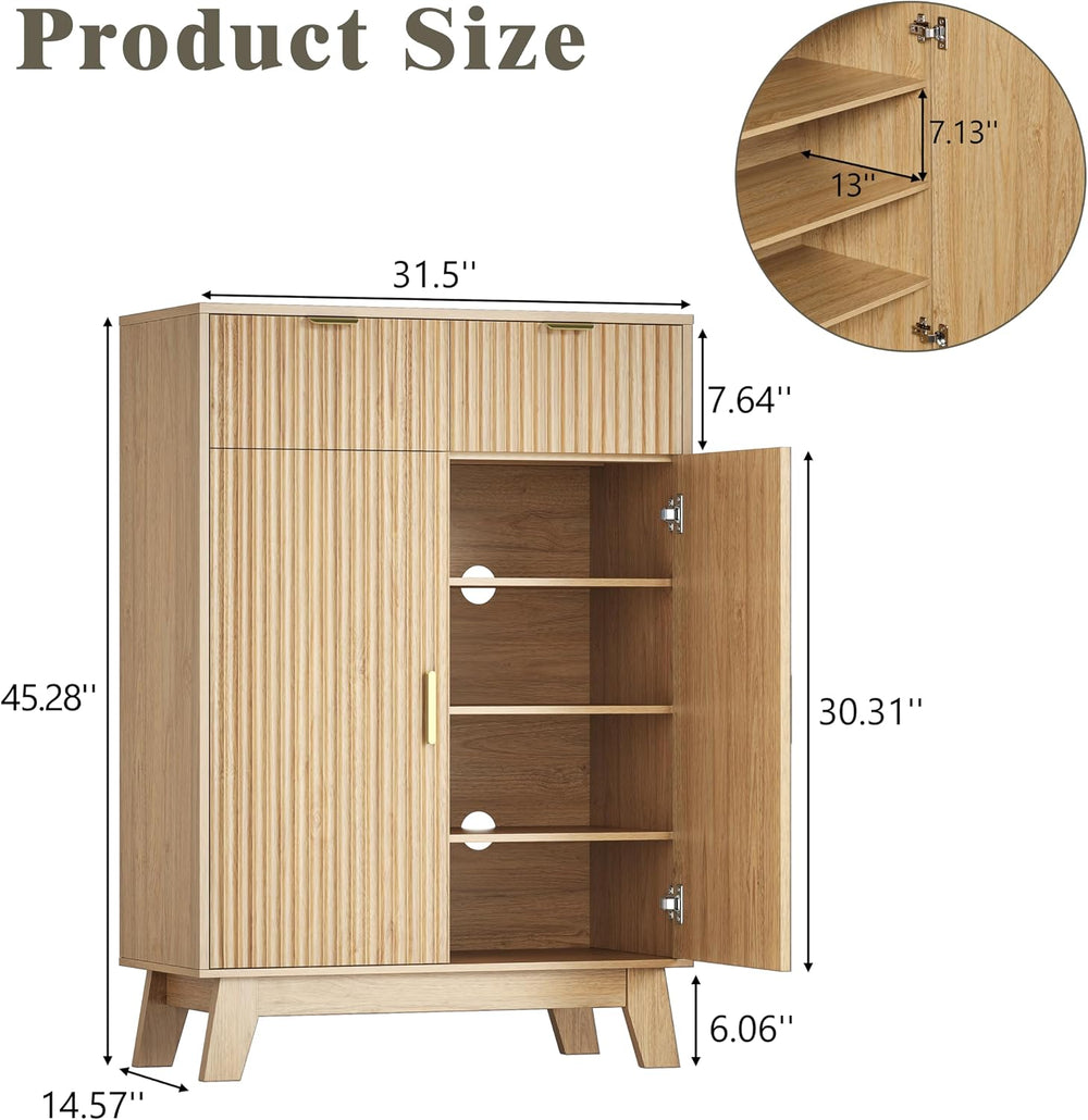 HUANLEGO 4 Tier Fluted Shoe Cabinet Storage for Entryway, Oak