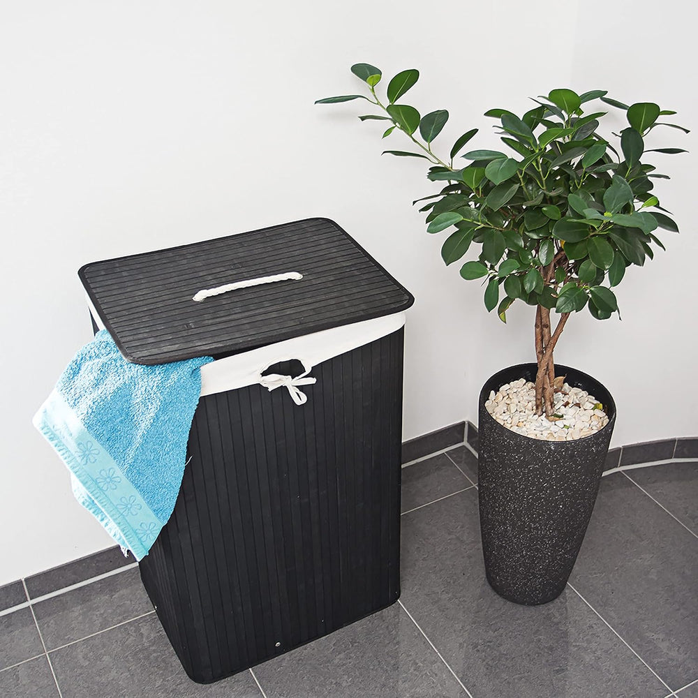 Relaxdays Bamboo Square Hamper 65 cm Tall Folding Laundry Basket Laundry Bin ...