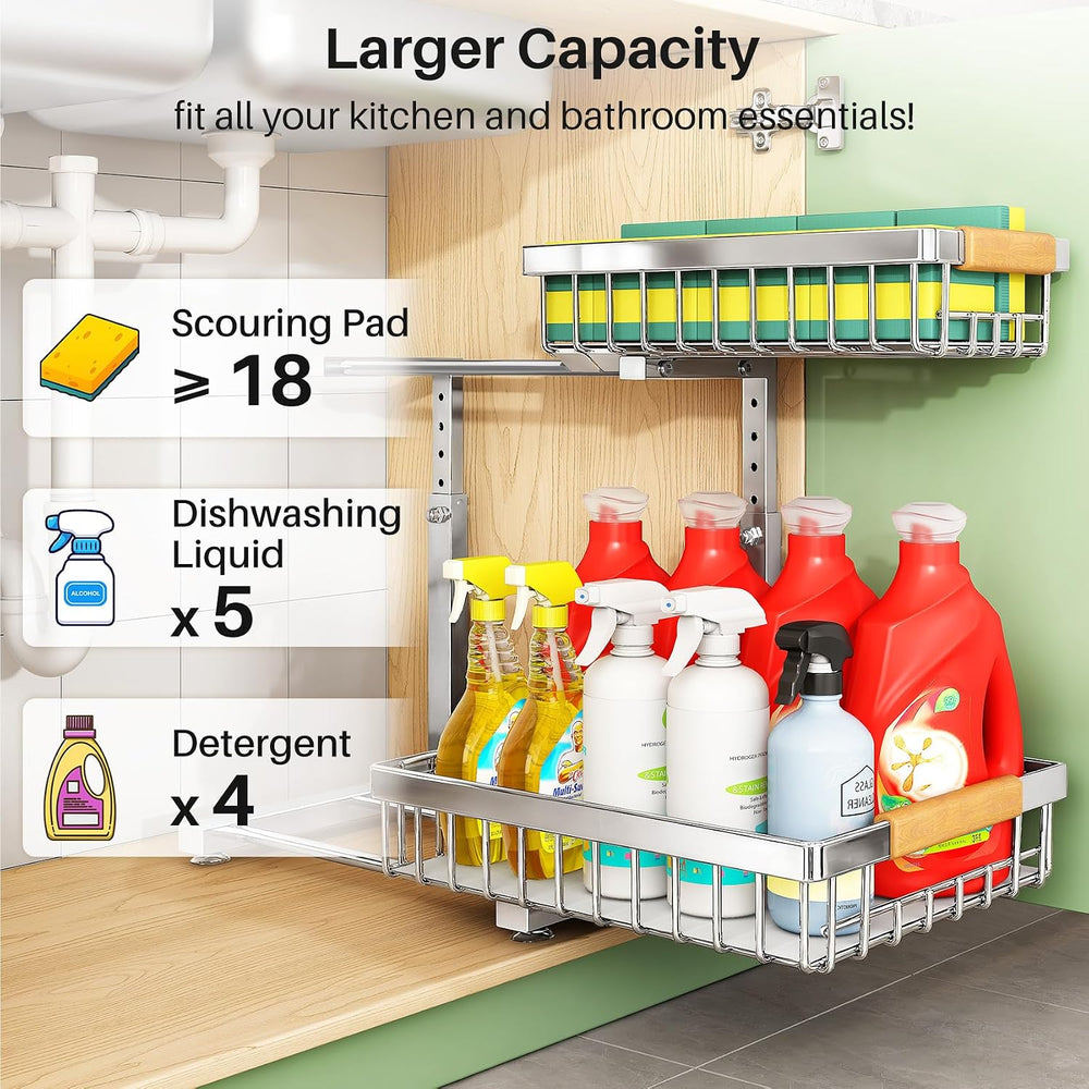Kitstorack Under Sink Organizer, 2 Tier Under the Sink Storage, Slide out Pul...