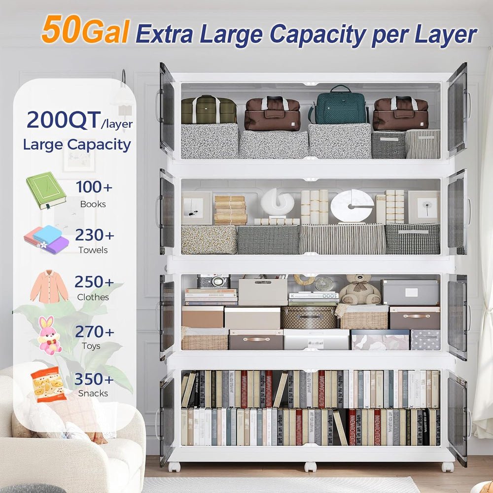 200Gal Extra Large Foldable Storage Organizer with Lid, 800QT Stackable Plast...
