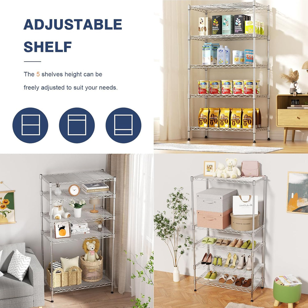 5-Tier Heavy Duty Metal Shelf,Chrome Wire Shelving Unit 35"Wx18Dx71H